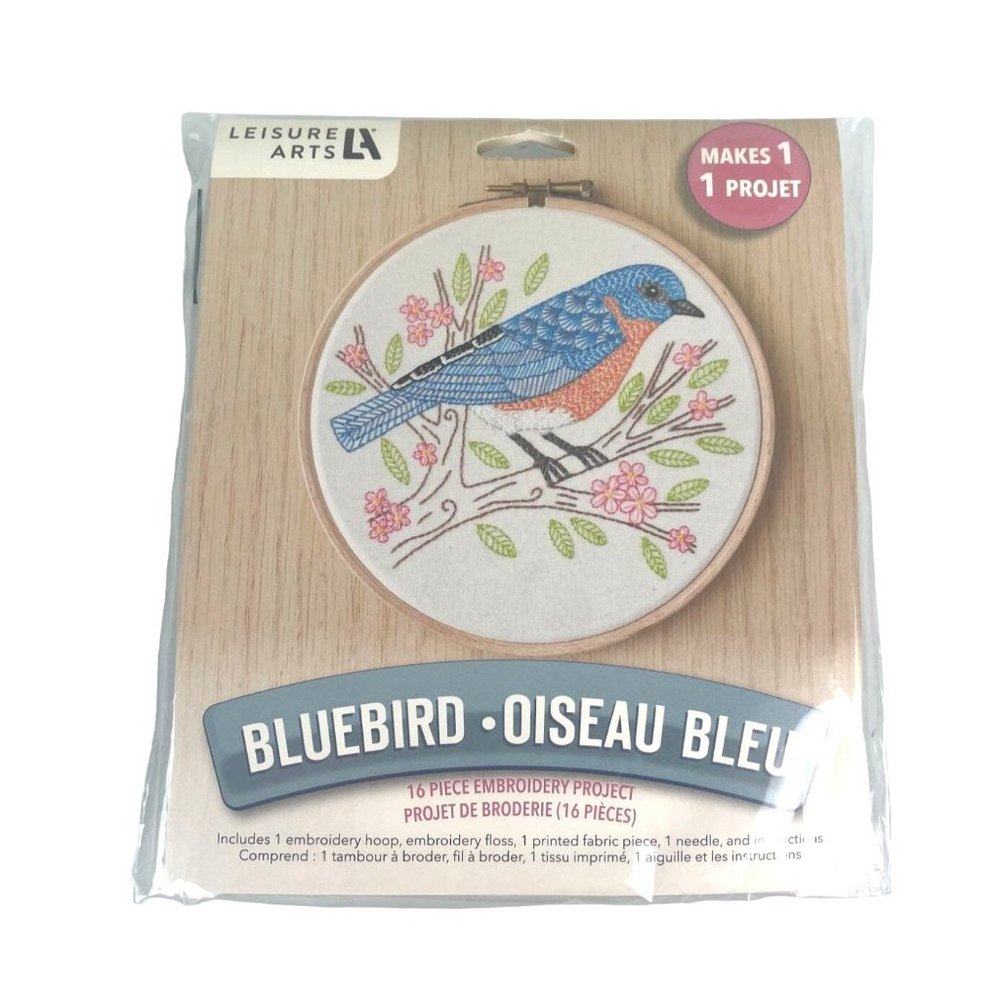 Leisure Arts Bluebird Embroidery Art Kit, Craft Kit, Nature Florals